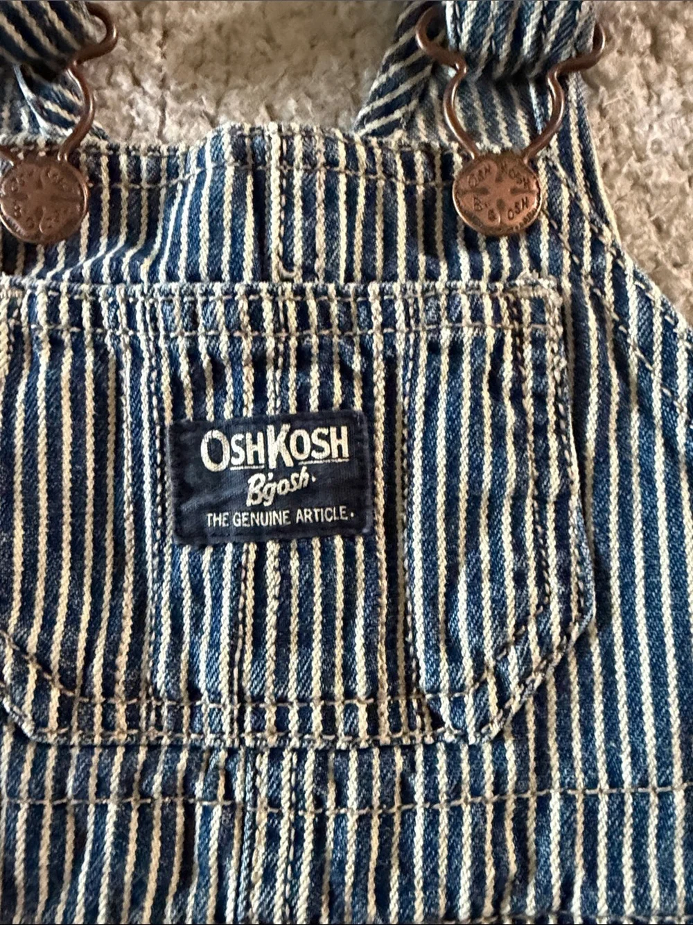 OshKosh B'gosh Blue and White Pinstripe Kids Overalls 6 Months 100% Cotton